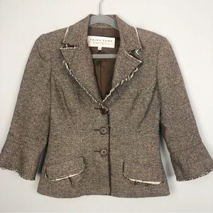 TRINA TURK | Raw Edge 3-Button Tweed Brown & Tan Blazer Women’s Size 2